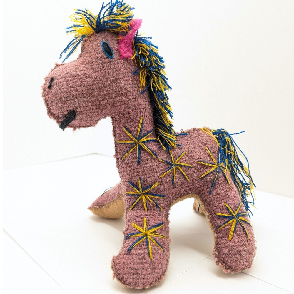 Nativa Handmade Wool Mexican Folk Art Stuffed Horse Embroidered Boho Decor - Picture 3 of 9